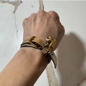 Alexander McQueen Gold and Brown Leather Bracelet